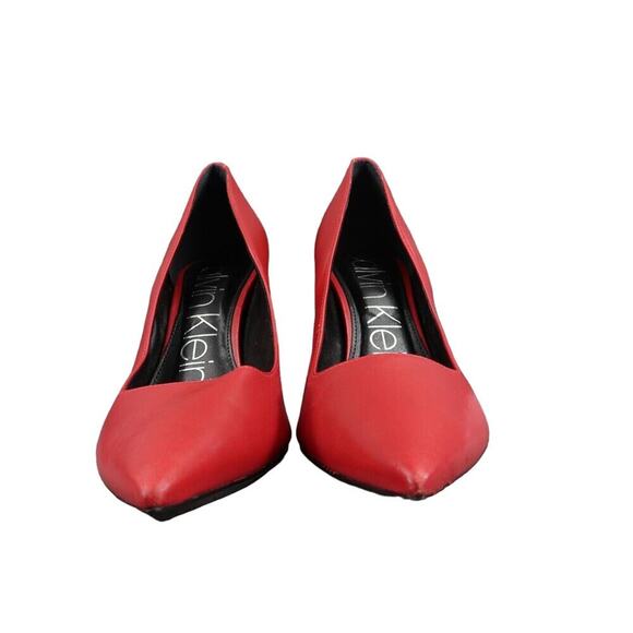 Calvin Klein Shoes Womens 9.5 Pumps Stiletto Heels Red Leather Pointed Toe Sexy - Picture 3 of 16